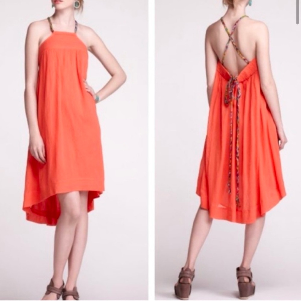 Anthropologie Vanessa Virginia coral halter dress xs